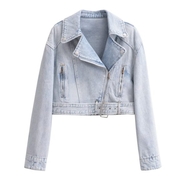 Women's Street Fashion Light Blue Locomotive Style Denim Coat - Image 6