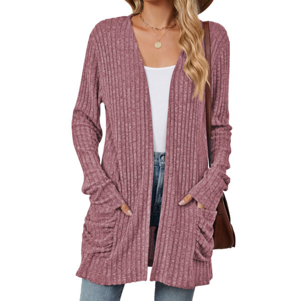 Solid Color Pocket Long Sleeve Bottoming Cardigan Knitwear - Image 8