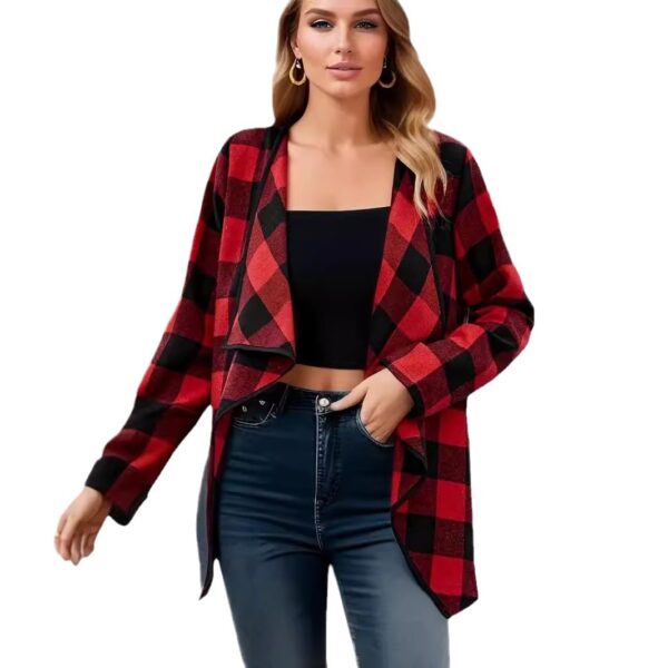 Women's Fashion Plaid Contrast Color Coat - Image 5