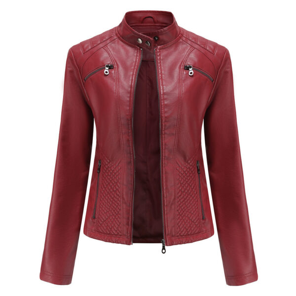 Women's Casual Leather Clothing Stand Collar Jacket - Image 8