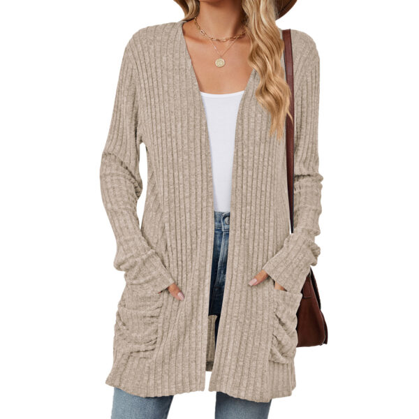 Solid Color Pocket Long Sleeve Bottoming Cardigan Knitwear - Image 10