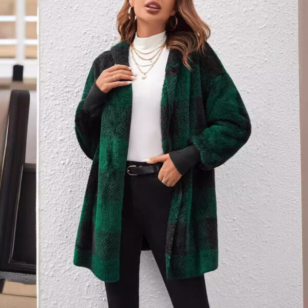 Coat Loose Plaid Color Stitching Knitted Cardigan Sweater - Image 7