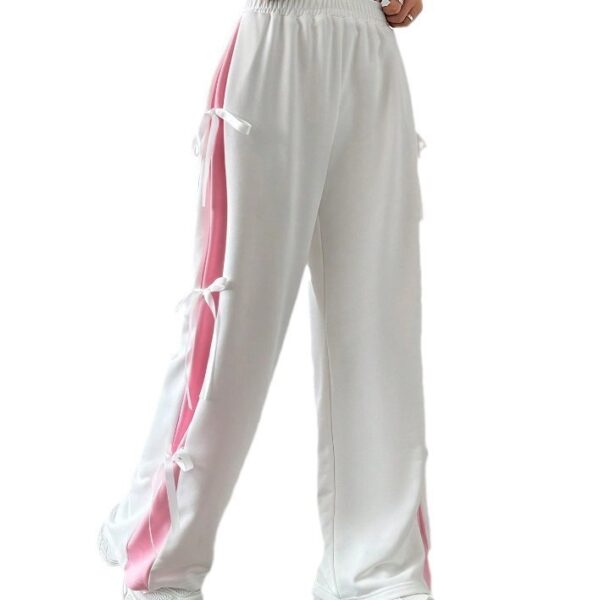 Women's Elastic Waist Contrast Color Straight-leg Trousers - Image 5