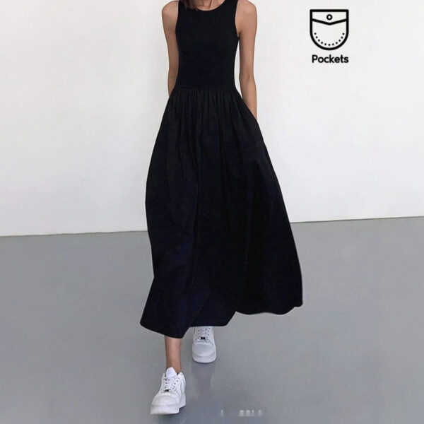 Long Patch Sleeveless Summer Dress Women's