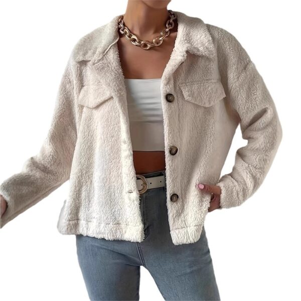 Short Velvet White Lapel Woolen Coat - Image 2