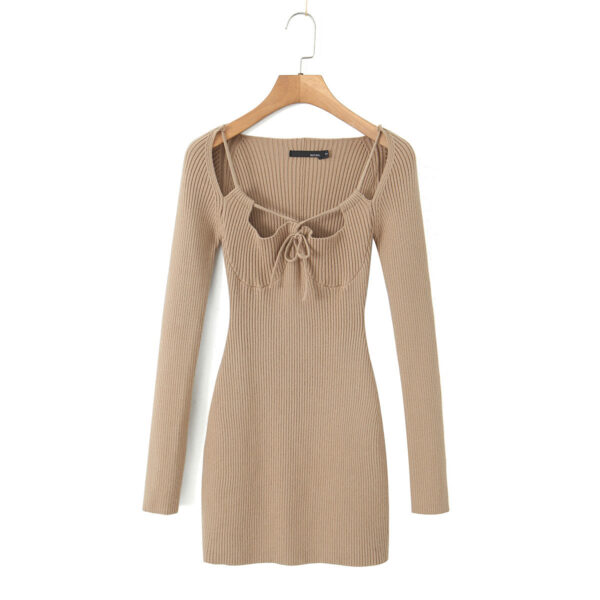 Hot Girl Hollow Out Tied Knitted Dress - Image 2