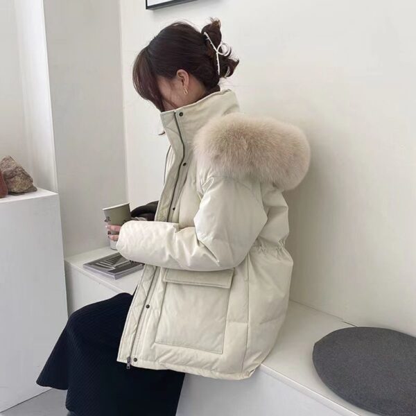 Slimming Drawstring Thick With Cap Big Fur Collar Coat - Image 4