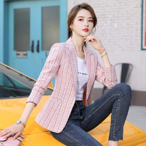 Korean Style British Casual Plaid Short Suit - Image 7