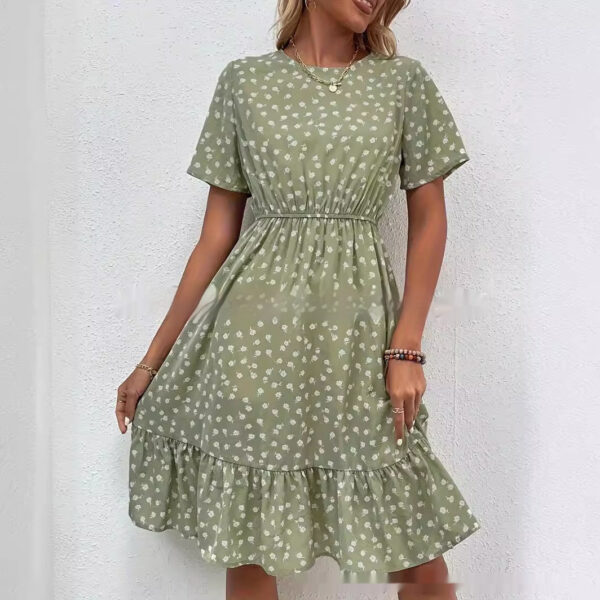 Women's Round Neck Floral Lotus Leaf Hem Temperament Dress