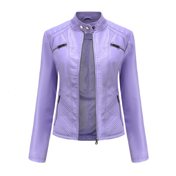 Women's Casual Leather Clothing Stand Collar Jacket - Image 9