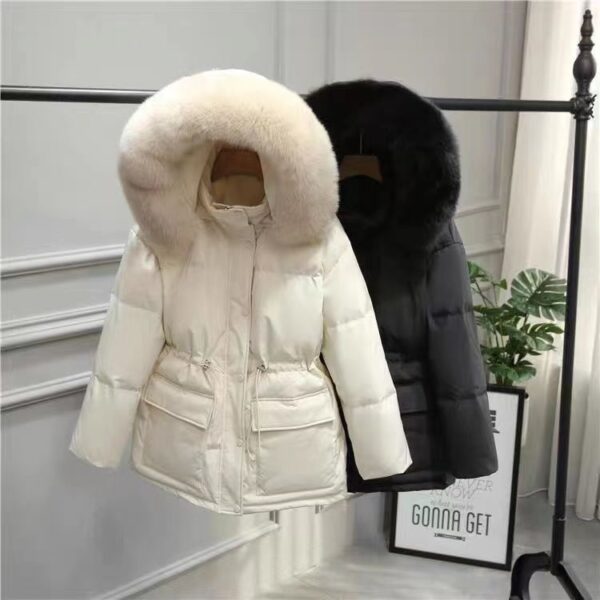 Slimming Drawstring Thick With Cap Big Fur Collar Coat - Image 2