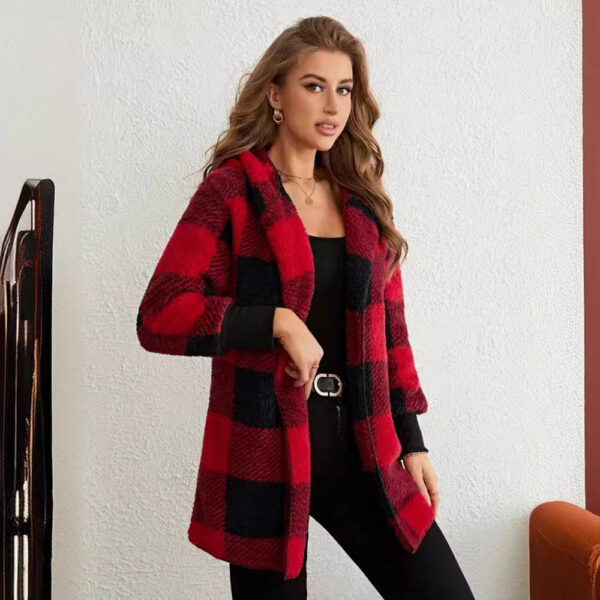 Coat Loose Plaid Color Stitching Knitted Cardigan Sweater - Image 2