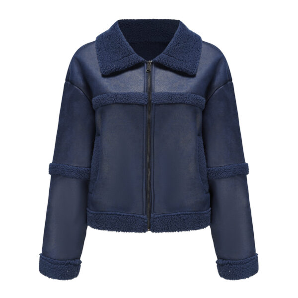 Suede Women's Fashionable Warm Fleece Leather Jacket - Image 3