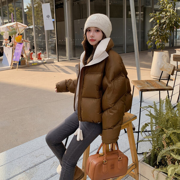 Women's High Collar Warm Cotton-padded Coat With Contrast Color Design - Image 7