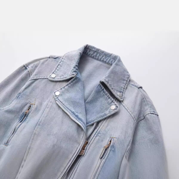 Women's Street Fashion Light Blue Locomotive Style Denim Coat - Image 3