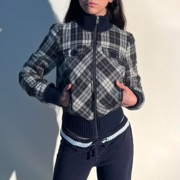 Autumn Winter Retro Plaid Turtleneck Coat - Image 3