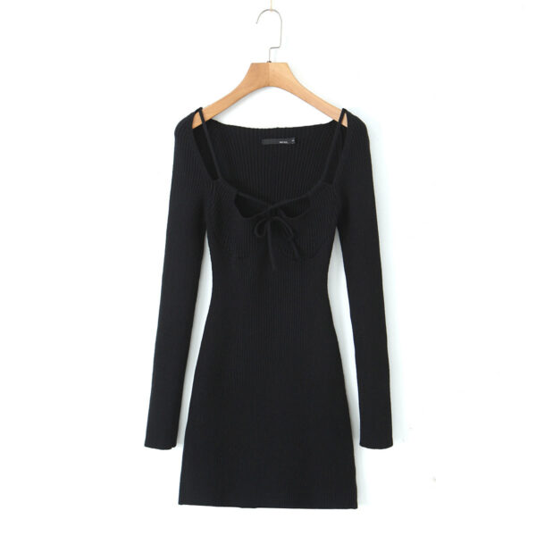 Hot Girl Hollow Out Tied Knitted Dress - Image 4