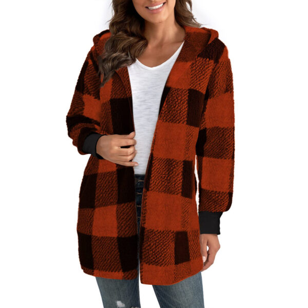 Coat Loose Plaid Color Stitching Knitted Cardigan Sweater - Image 5