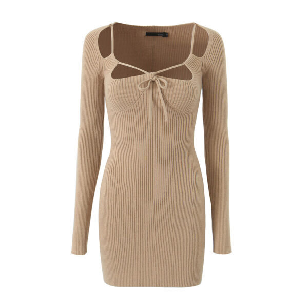 Hot Girl Hollow Out Tied Knitted Dress