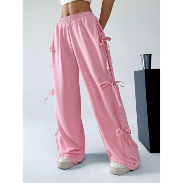 Women's Elastic Waist Contrast Color Straight-leg Trousers - Image 7