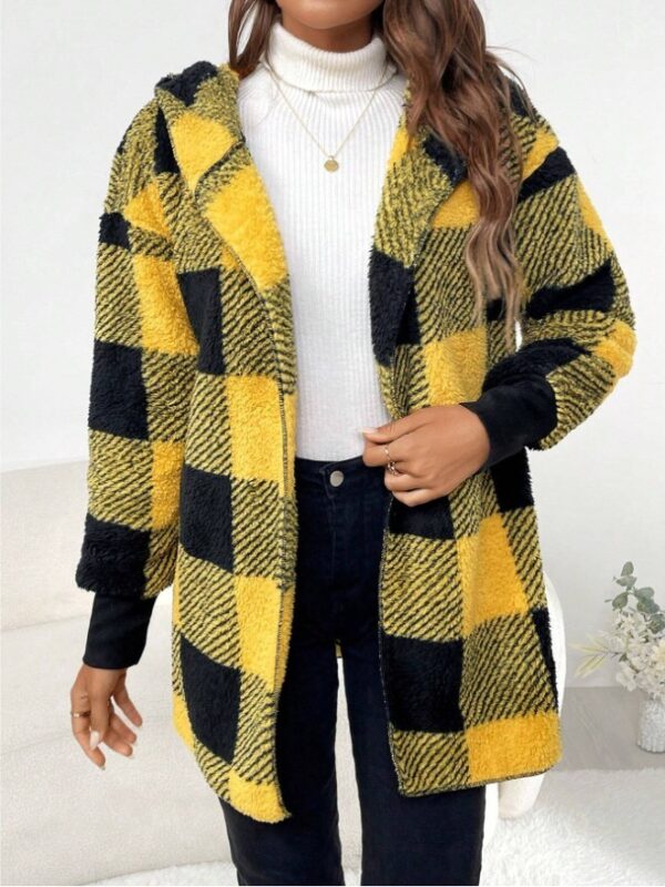 Coat Loose Plaid Color Stitching Knitted Cardigan Sweater - Image 4