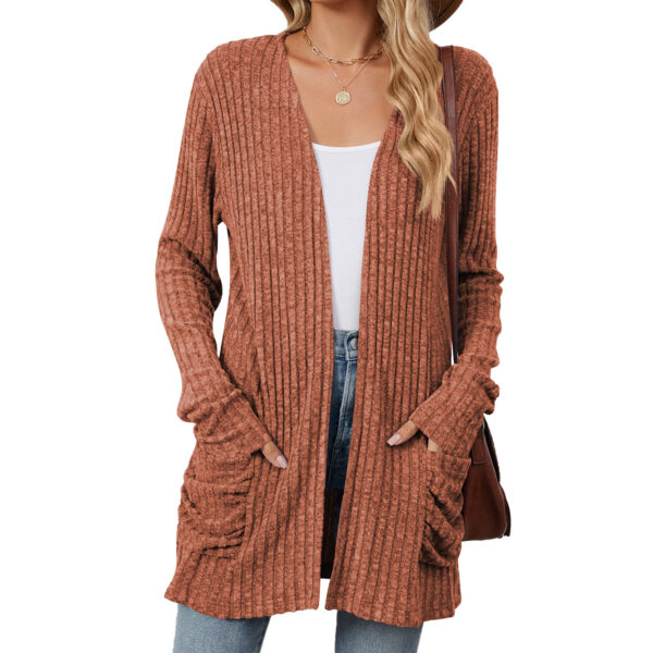 Solid Color Pocket Long Sleeve Bottoming Cardigan Knitwear - Image 5