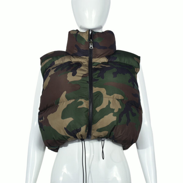 Camouflage Stand-up Collar Cotton-padded Clothes Vest - Image 5