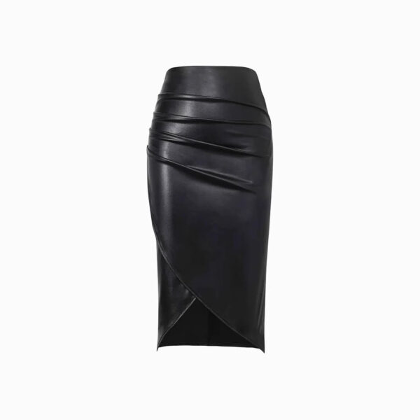 Split Leather Skirt Leather High Waist Sheath Skirt - Image 6