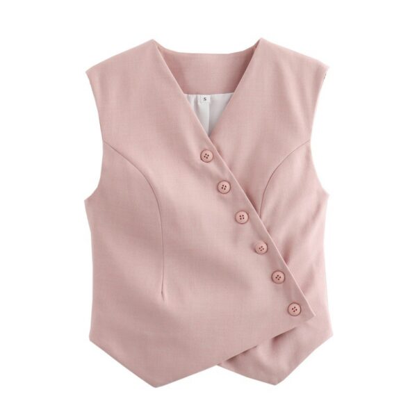 All-match Solid Color V-neck Single Row Oblique Asymmetric Cardigan Vest - Image 5