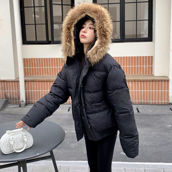 Milk Tea Color Big Fur Collar Short Down Jacket Women - Image 5