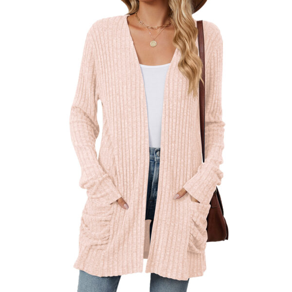 Solid Color Pocket Long Sleeve Bottoming Cardigan Knitwear - Image 6