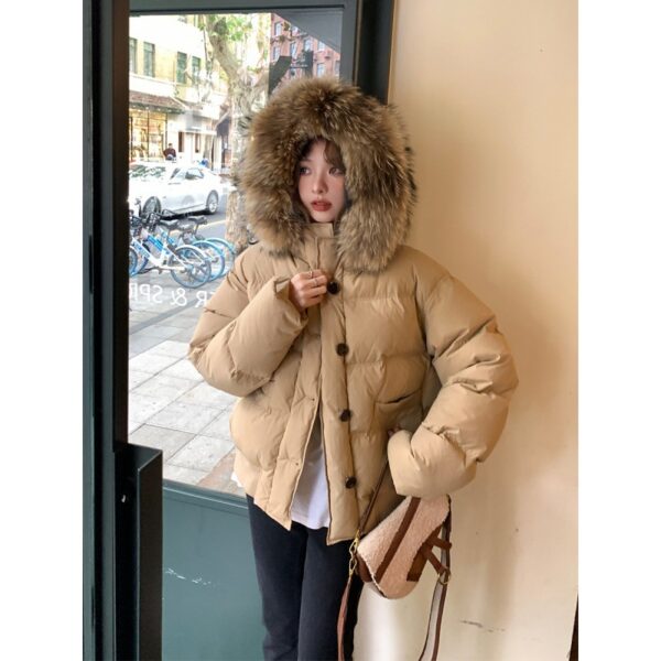 Milk Tea Color Big Fur Collar Short Down Jacket Women - Image 7