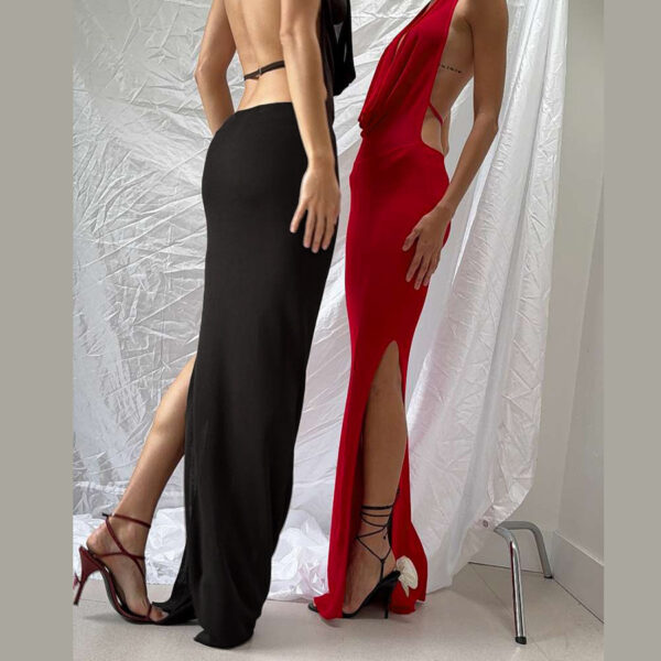 Sexy Halter V-neck Backless Side Split Dress - Image 6