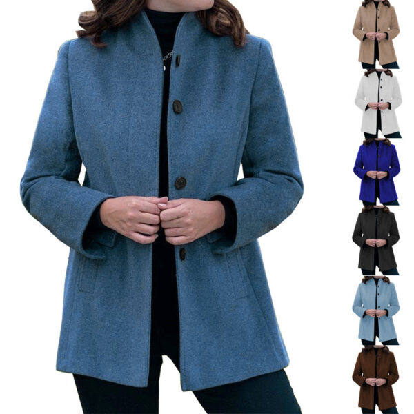 Autumn And Winter Simplicity Long Sleeve Lapel Button Slim-fit Woolen Coat - Image 2