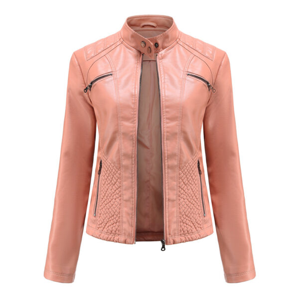 Women's Casual Leather Clothing Stand Collar Jacket - Image 3