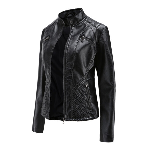 Women's Casual Leather Clothing Stand Collar Jacket - Image 10