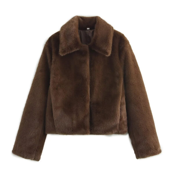 Women's Brown Fluffy Faux Fur Jacket - Image 4