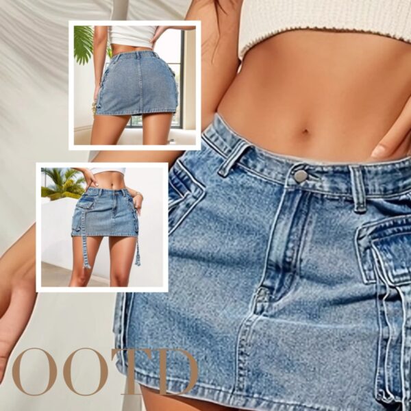 Denim Mini Skirt Low Rise - Image 7