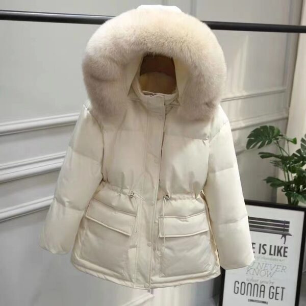 Slimming Drawstring Thick With Cap Big Fur Collar Coat - Image 5