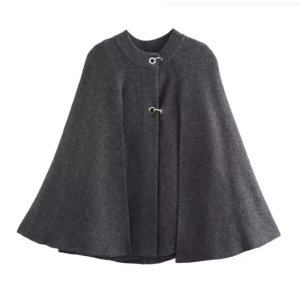 Gray Round-collar Cape Design Knitted Coat For Women - Image 2