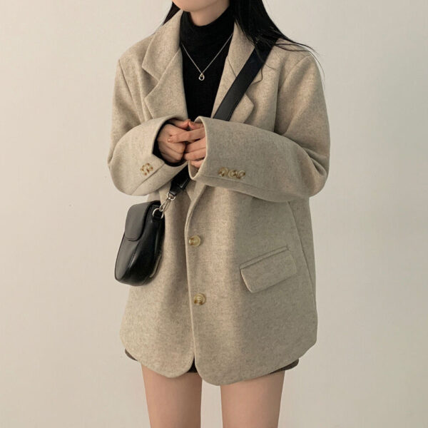 Retro British Style Temperament Mid-length Loose Woolen Blazer - Image 3