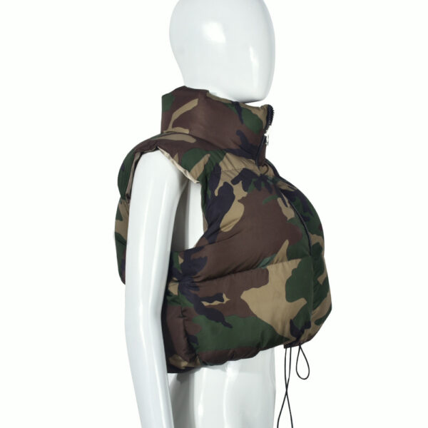 Camouflage Stand-up Collar Cotton-padded Clothes Vest - Image 6