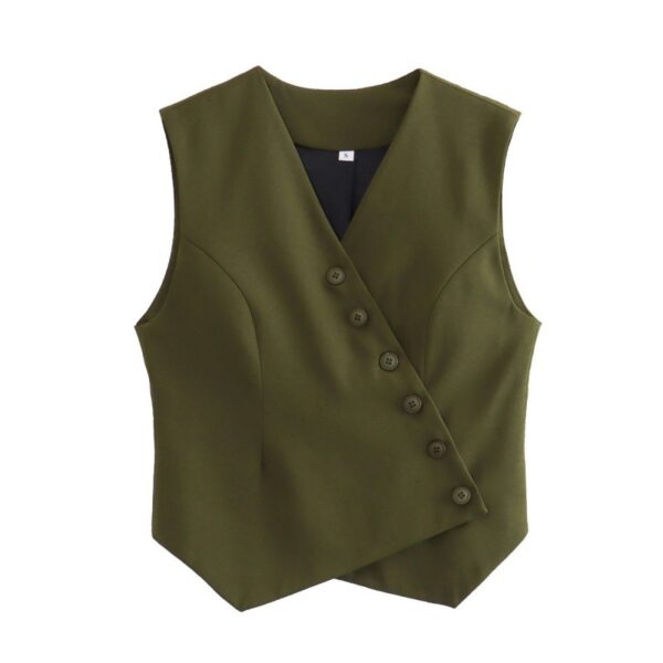 All-match Solid Color V-neck Single Row Oblique Asymmetric Cardigan Vest - Image 3