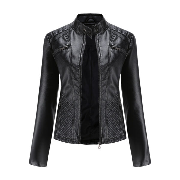 Women's Casual Leather Clothing Stand Collar Jacket - Image 5