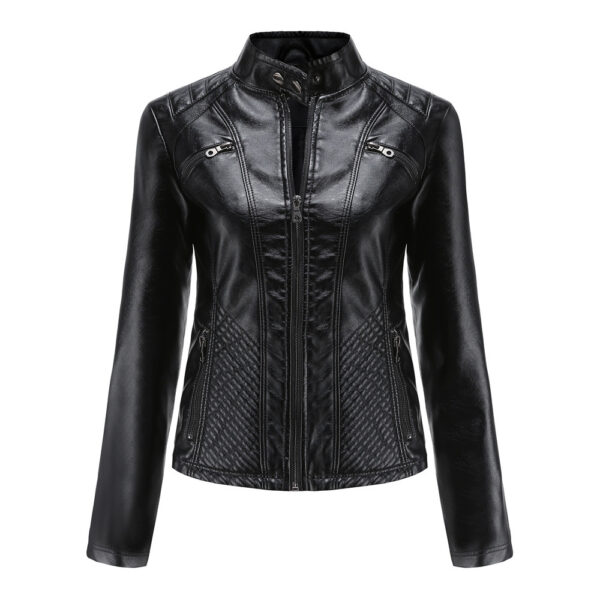 Women's Casual Leather Clothing Stand Collar Jacket - Image 2