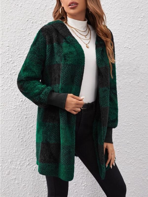 Coat Loose Plaid Color Stitching Knitted Cardigan Sweater - Image 3