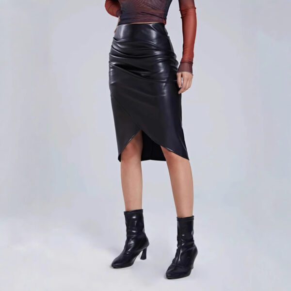 Split Leather Skirt Leather High Waist Sheath Skirt - Image 3