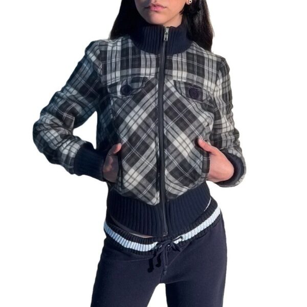 Autumn Winter Retro Plaid Turtleneck Coat - Image 4