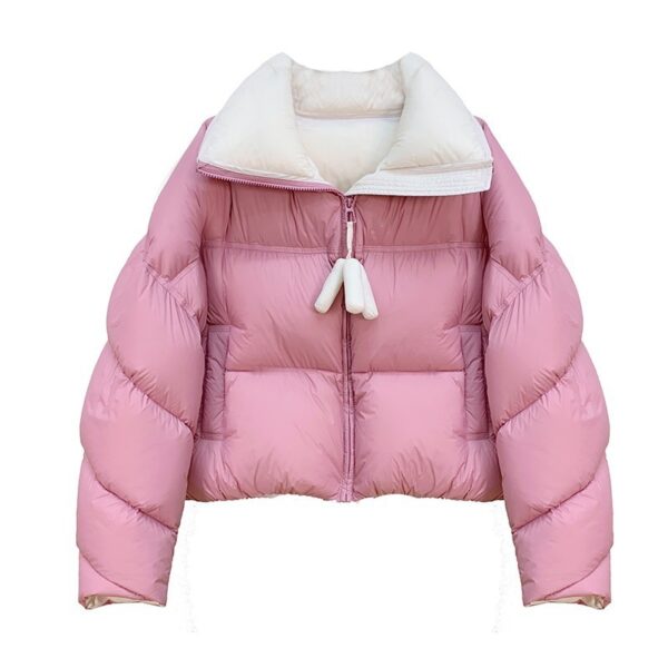 Women's High Collar Warm Cotton-padded Coat With Contrast Color Design - Image 6