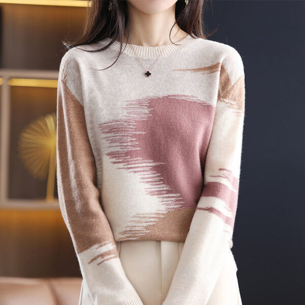 Fashion Round Neck Contrast Color Sweater Women's Autumn And Winter New Casual Loose - Image 4